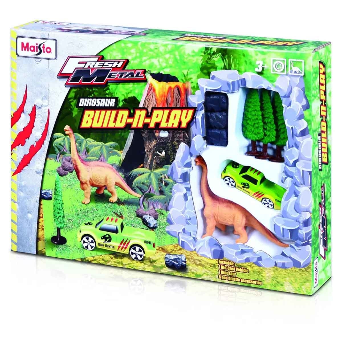 Maisto Dinosaur Build-N-Play & Fresh Metal Dino Adventure Diecast Playset Bundle Boys, 3-4 Years