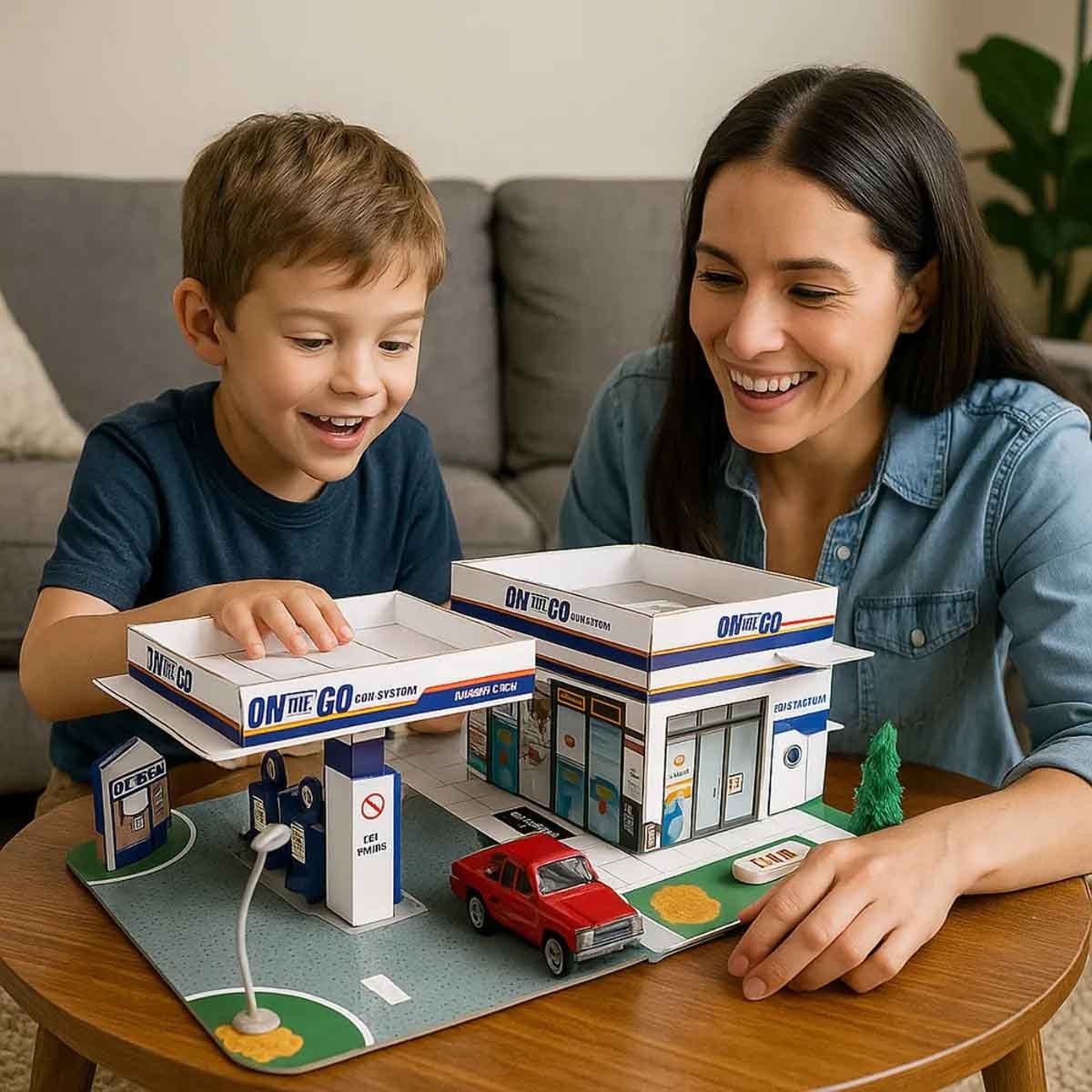 Maisto Play Places Build-N-Play Gas Station Playset & Fresh Metal Diecast Car Bundle Boys, 3-4 Years