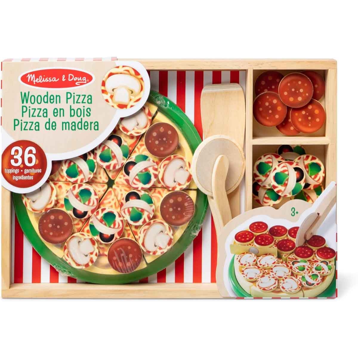 ميليسا آند دوغ مجموعة بيتزا بارتي خشبية مع 36 قطعة تزيين للجنسين، 3-4 سنوات