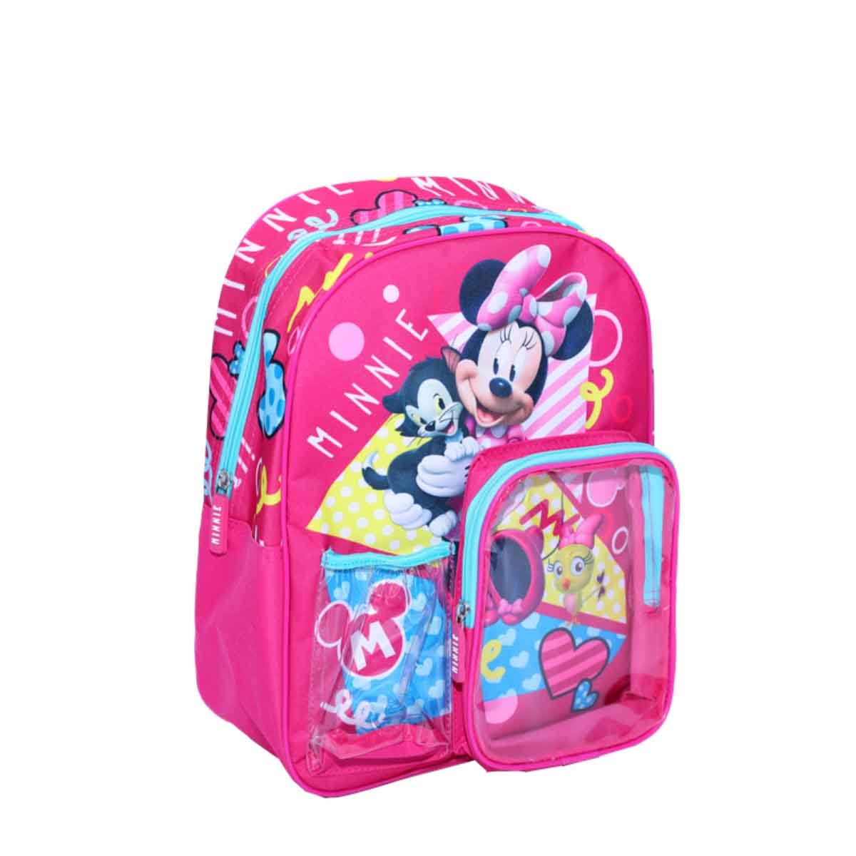 ميني ماوس مجموعة حقيبة ترولي وظهر مقاس 14 انش مع صندوق غداء وزجاجة ماء