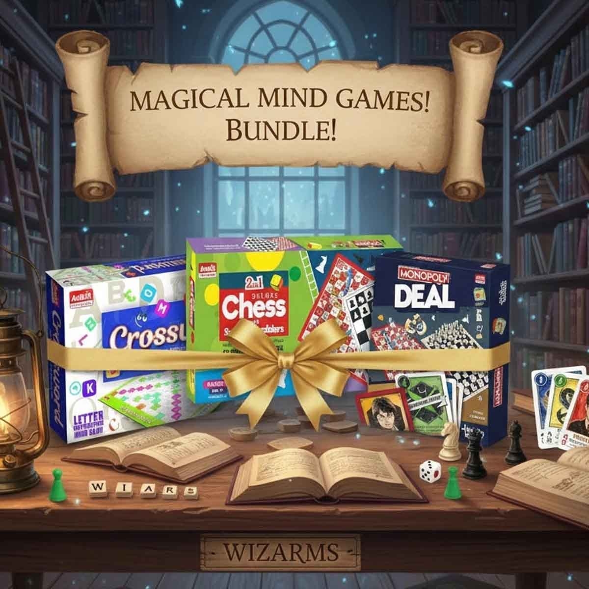 Monopoly Deal Harry Potter with Ankit Toys Deluxe Chess & Crossword Board Game Bundle Pack Unisex, 8-10 Years