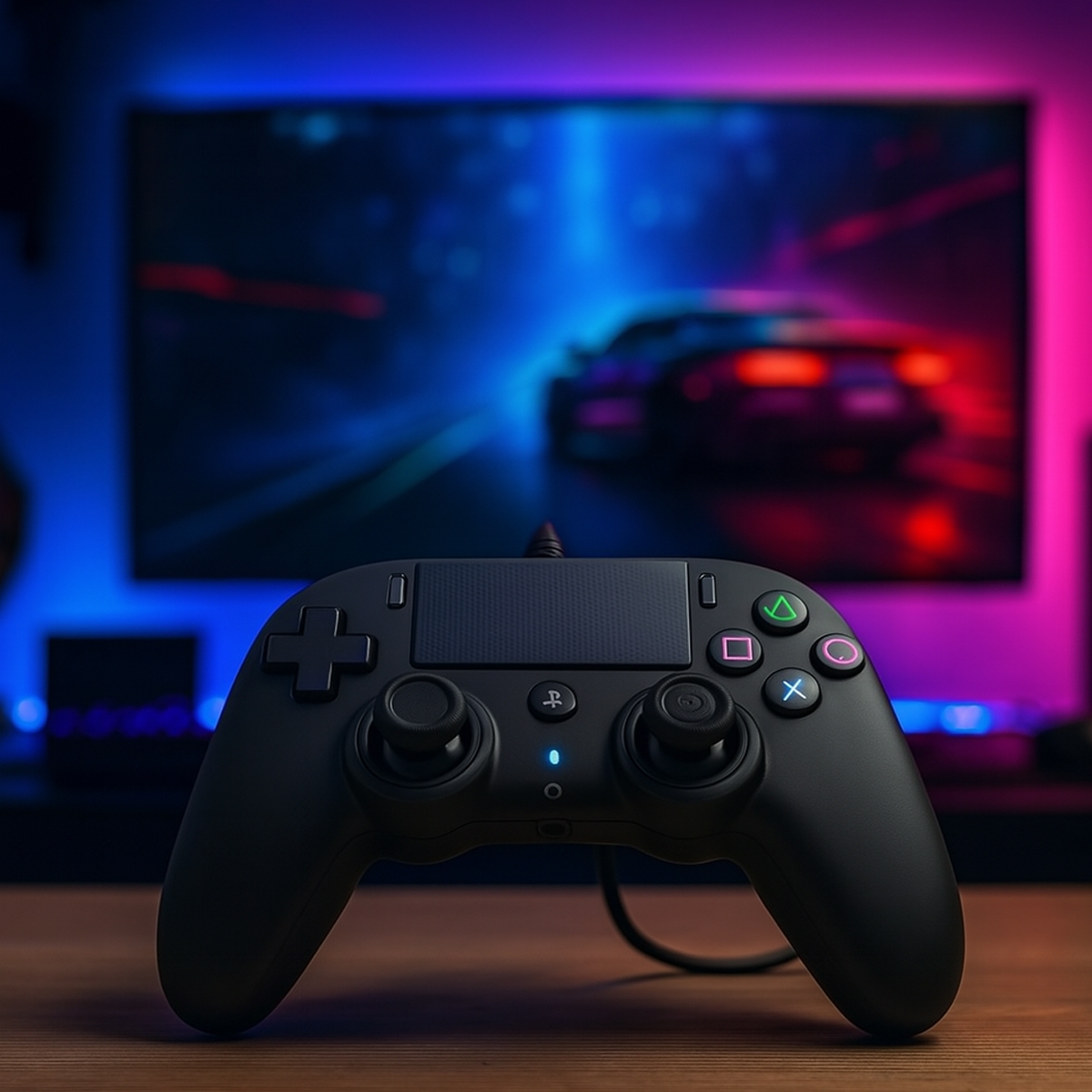 ناكون وحدة تحكم سلكية سوداء مدمجة لبلايستيشن 4