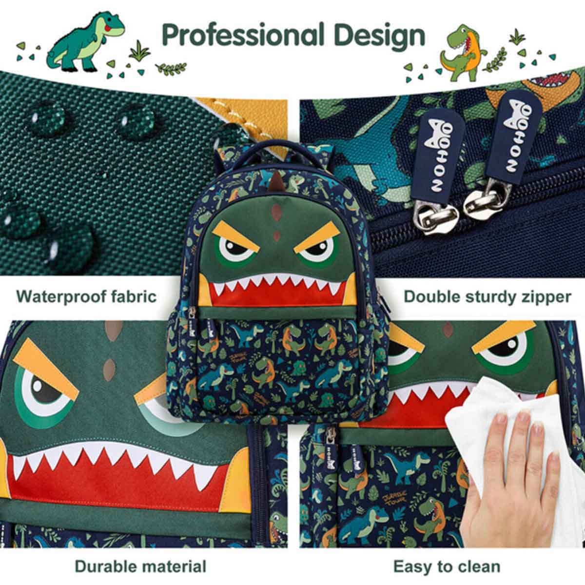 Nohoo Kids 16" Dino 3-in-1 School Bag with Lunch Bag & Pencil Case