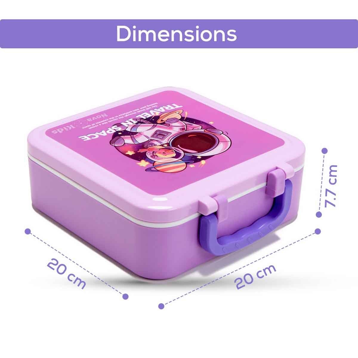 نوفا كيدز صندوق غداء بنتو بسعة 1.5 لتر بتصميم رائد فضاء بثلاثة أقسام مع مجموعة ملعقة وشوكة وصندوق صلصة