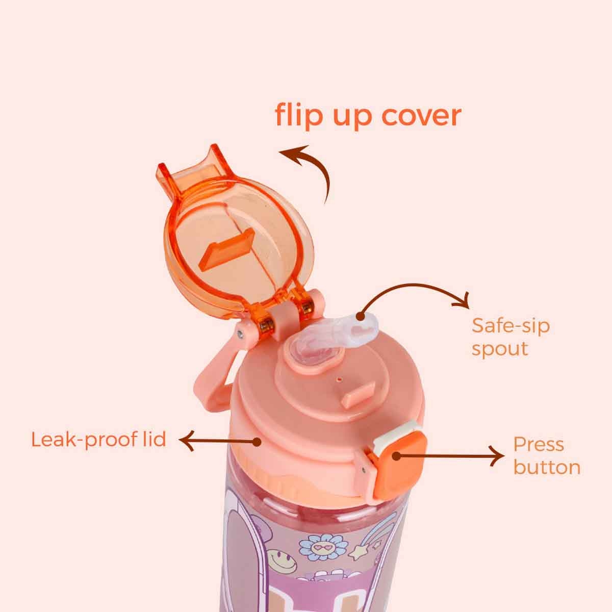 Nova Kids 700ml Orange Water Bottle with Straw Unisex, 3-4 Years