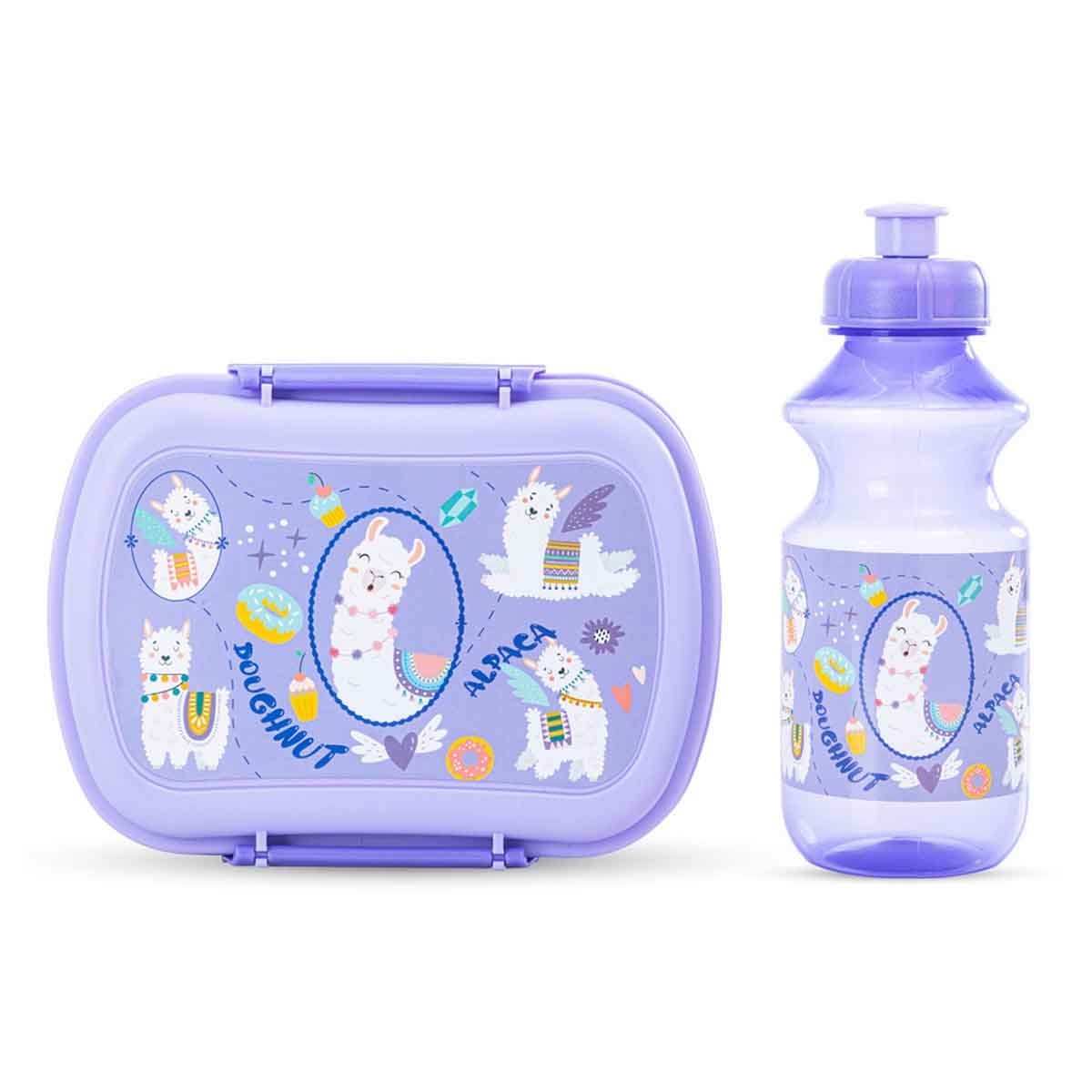 Nova Kids Lama Purple Lunch Bag Combo with Lunch Box & Water Bottle