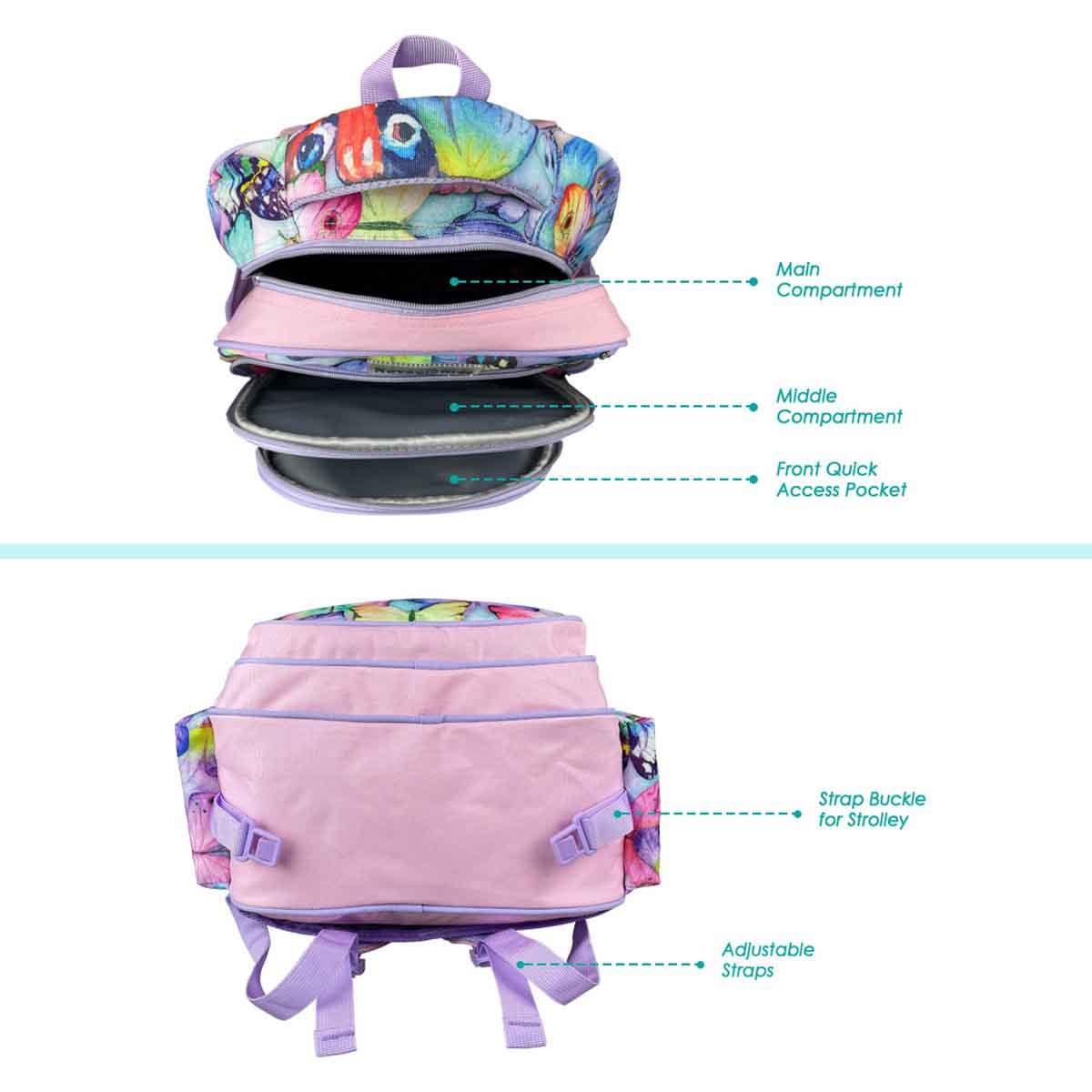 نوفا كيدز حقيبة مدرسية بتصميم باترفلاي مقاس 17.5 إنش