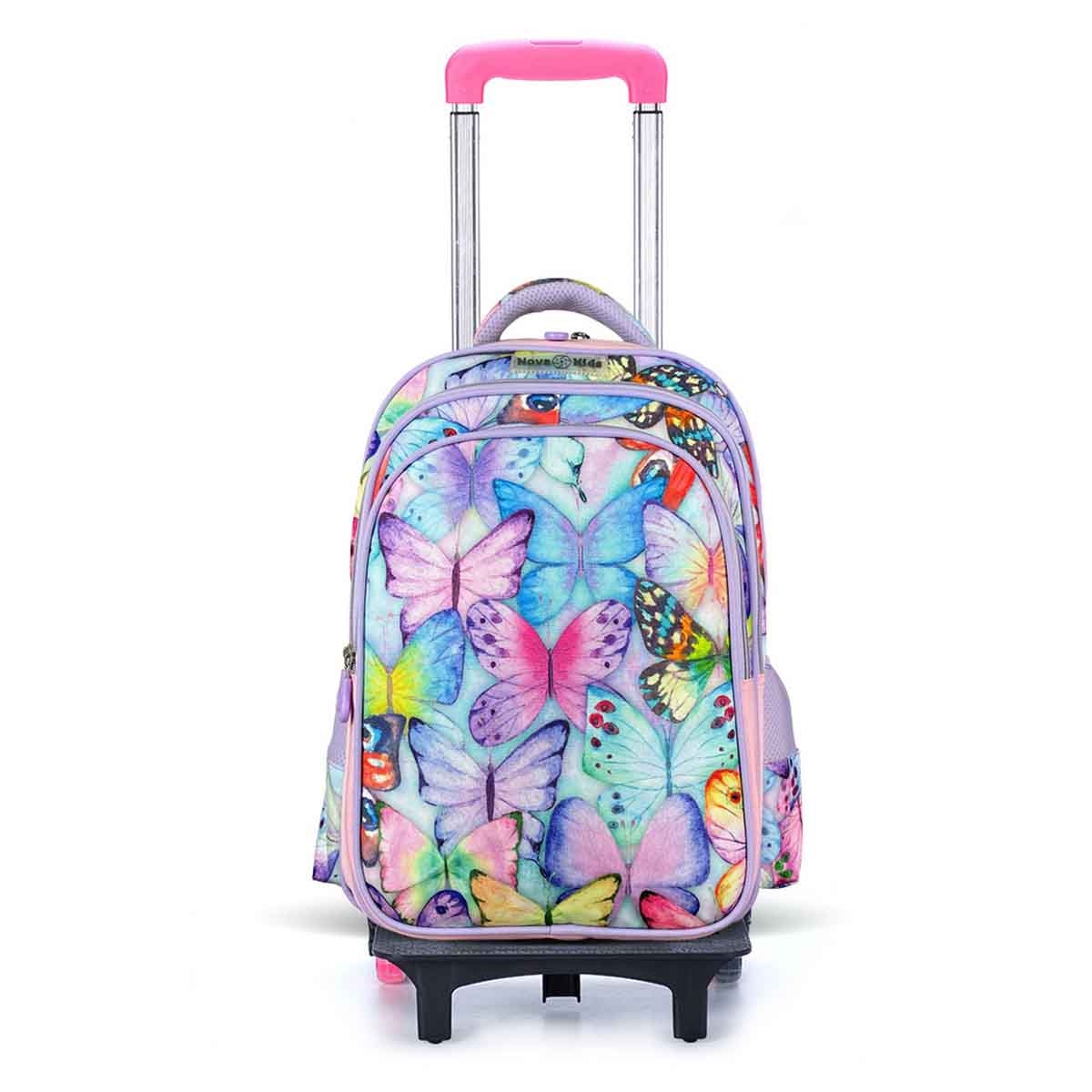نوفا كيدز حقيبة مدرسية مقاس 17.5 إنش بتصميم باترفلاي مع عربة