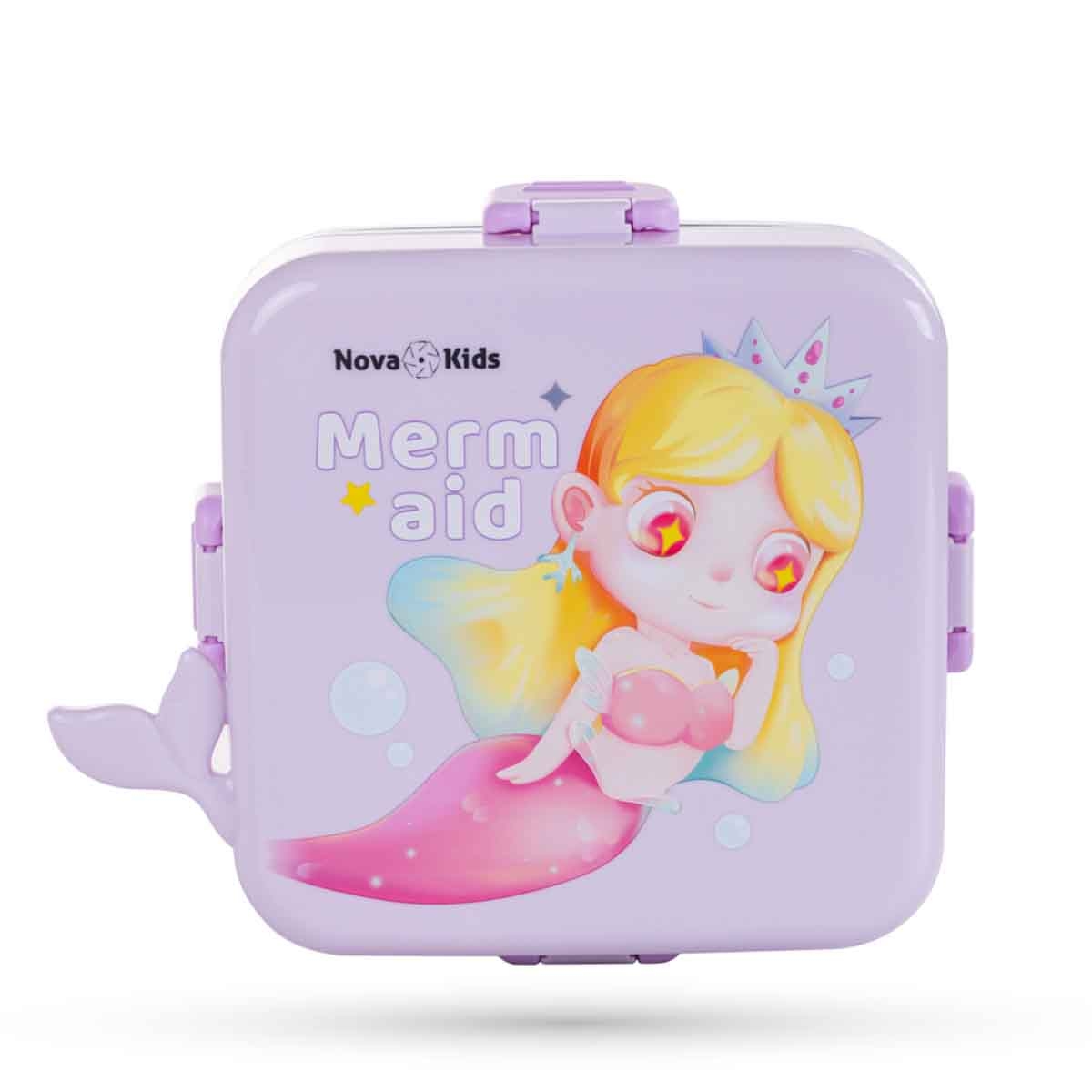 Nova Kids 1.5L Mermaid 3-Compartment Bento Lunch Box with Water Bottle, Spoon & Sauce Box