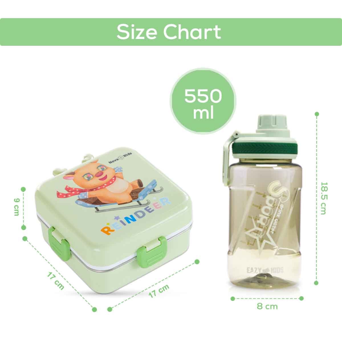 Nova Kids 1.5L Reindeer 3-Compartment Bento Lunch Box with Water Bottle, Spoon & Sauce Box