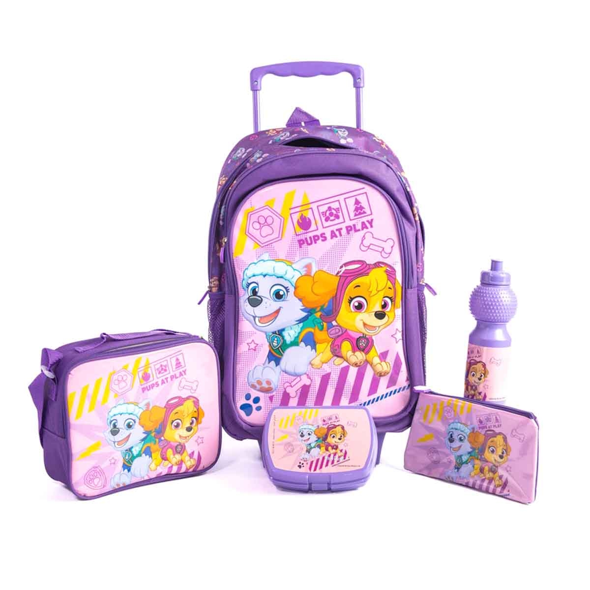 باو باترول مجموعة حقيبة ترولي مقاس 18 انش مع حقيبة غداء ومقلمة وزجاجة مياه وصندوق طعام