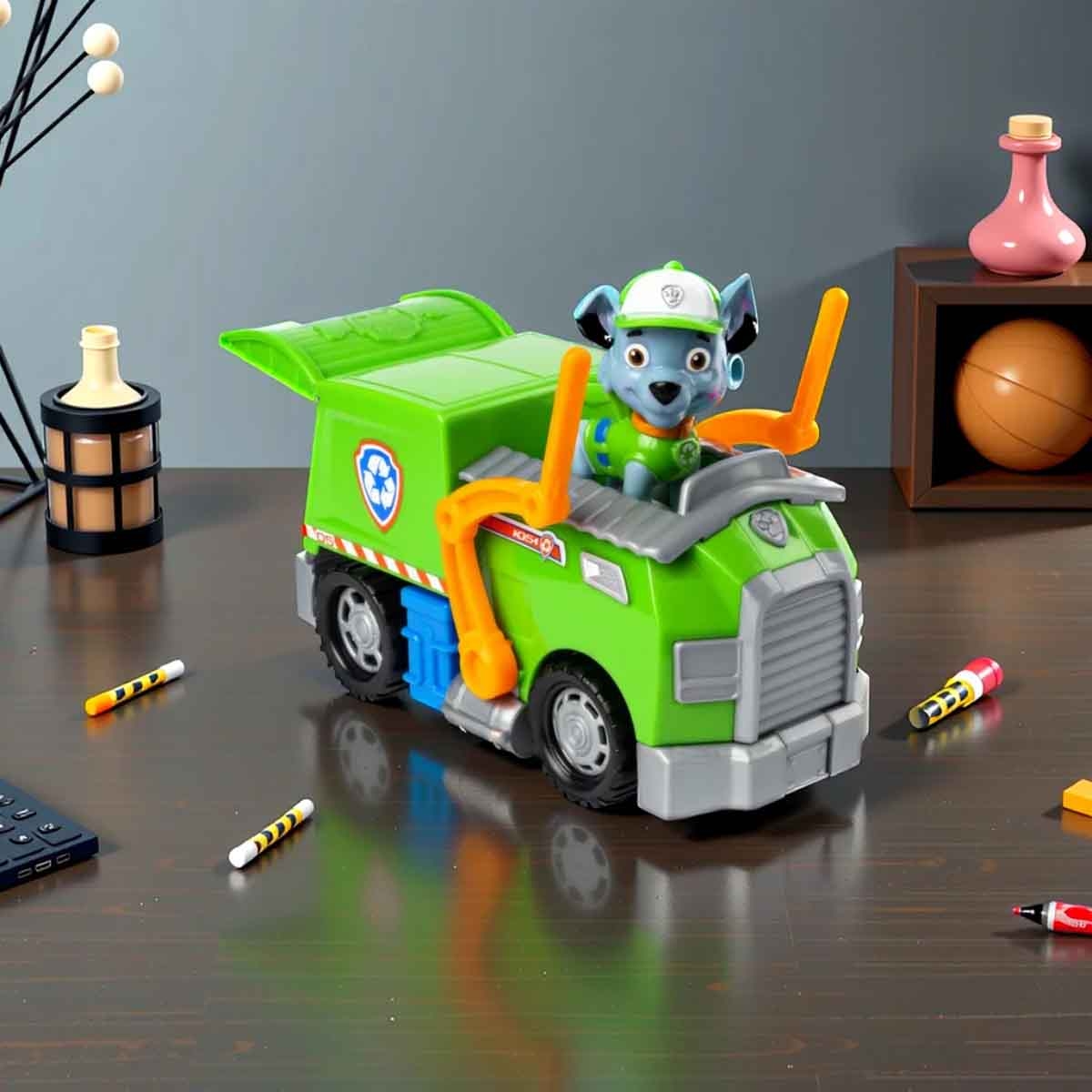 باو باترول مجموعة مركبة روكي شاحنة التدوير الصديقة للبيئة للأولاد والبنات عمر 3-4 سنوات