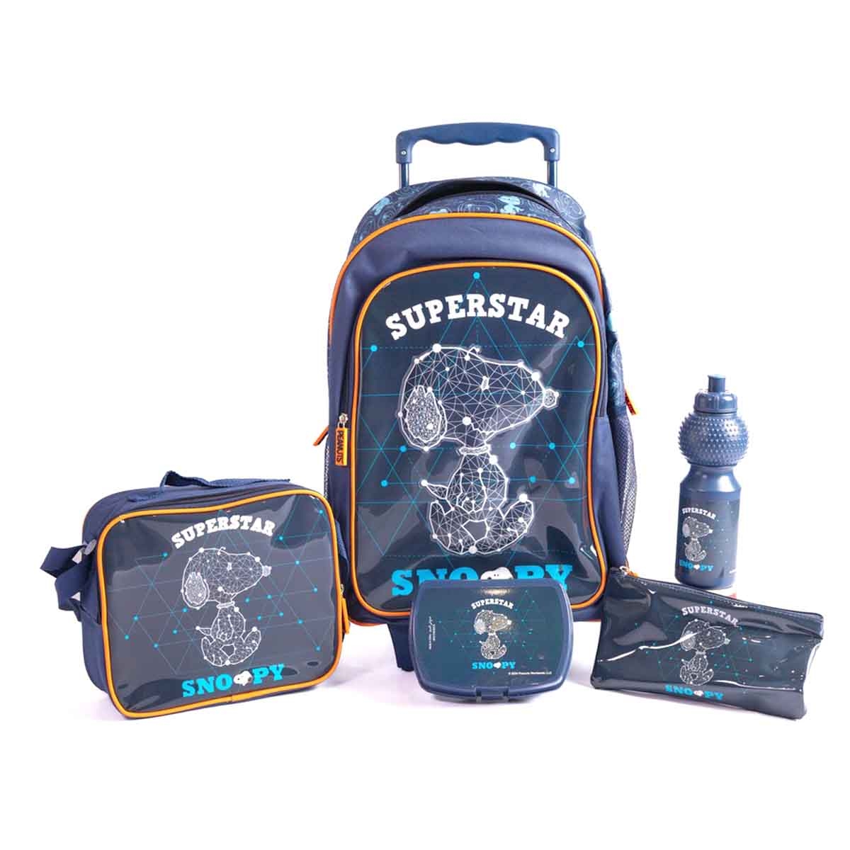 بيناتس مجموعة حقيبة ترولي مدرسية مقاس 18 انش مع حقيبة غداء ومقلمة وزجاجة مياه وصندوق طعام للبنات من عمر 5-7 سنوات