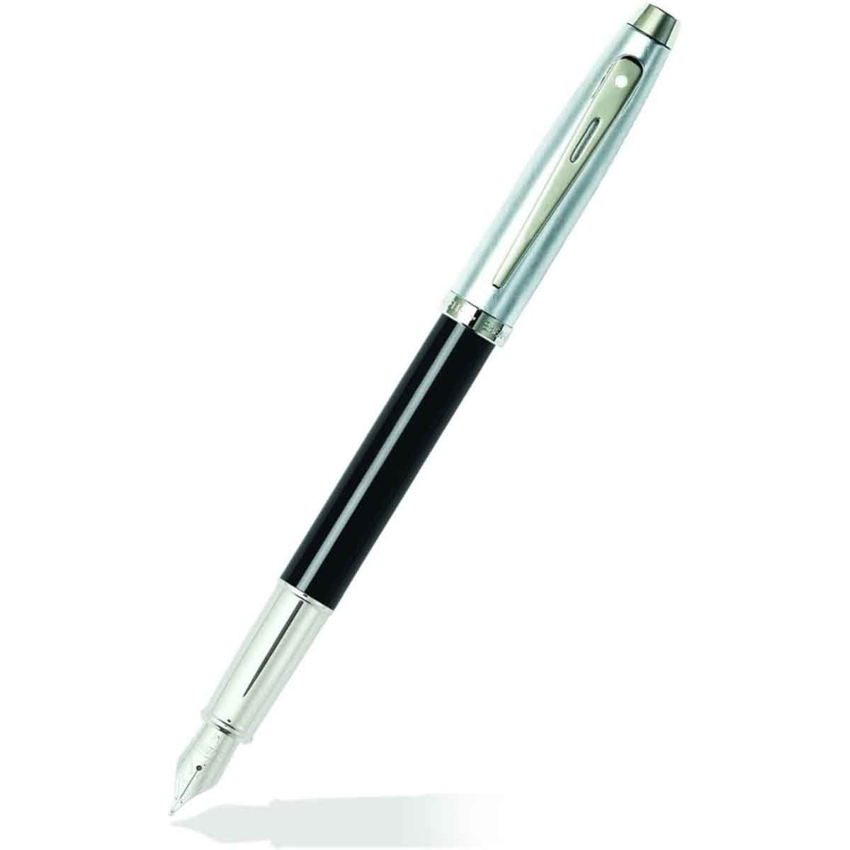 شيفر قلم 100 أسود لامع وكروم مصقول ريشة دقيقة