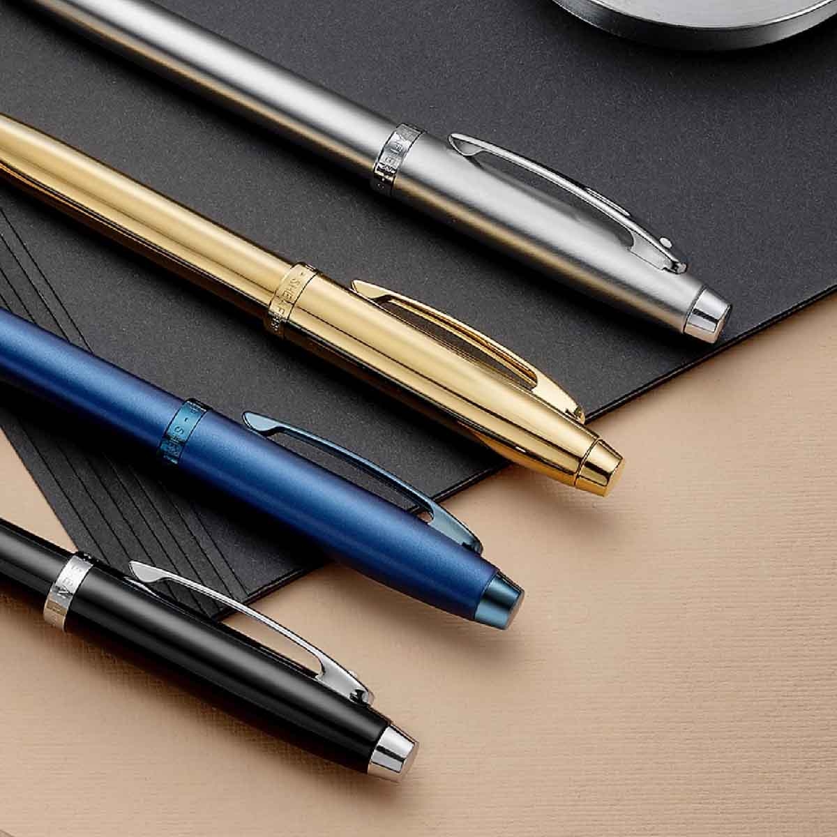 شيفر قلم 100 أسود لامع وكروم مصقول ريشة دقيقة