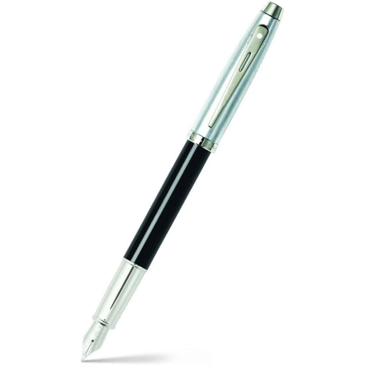 شيفر قلم 100 أسود لامع وكروم مصقول ريشة متوسطة