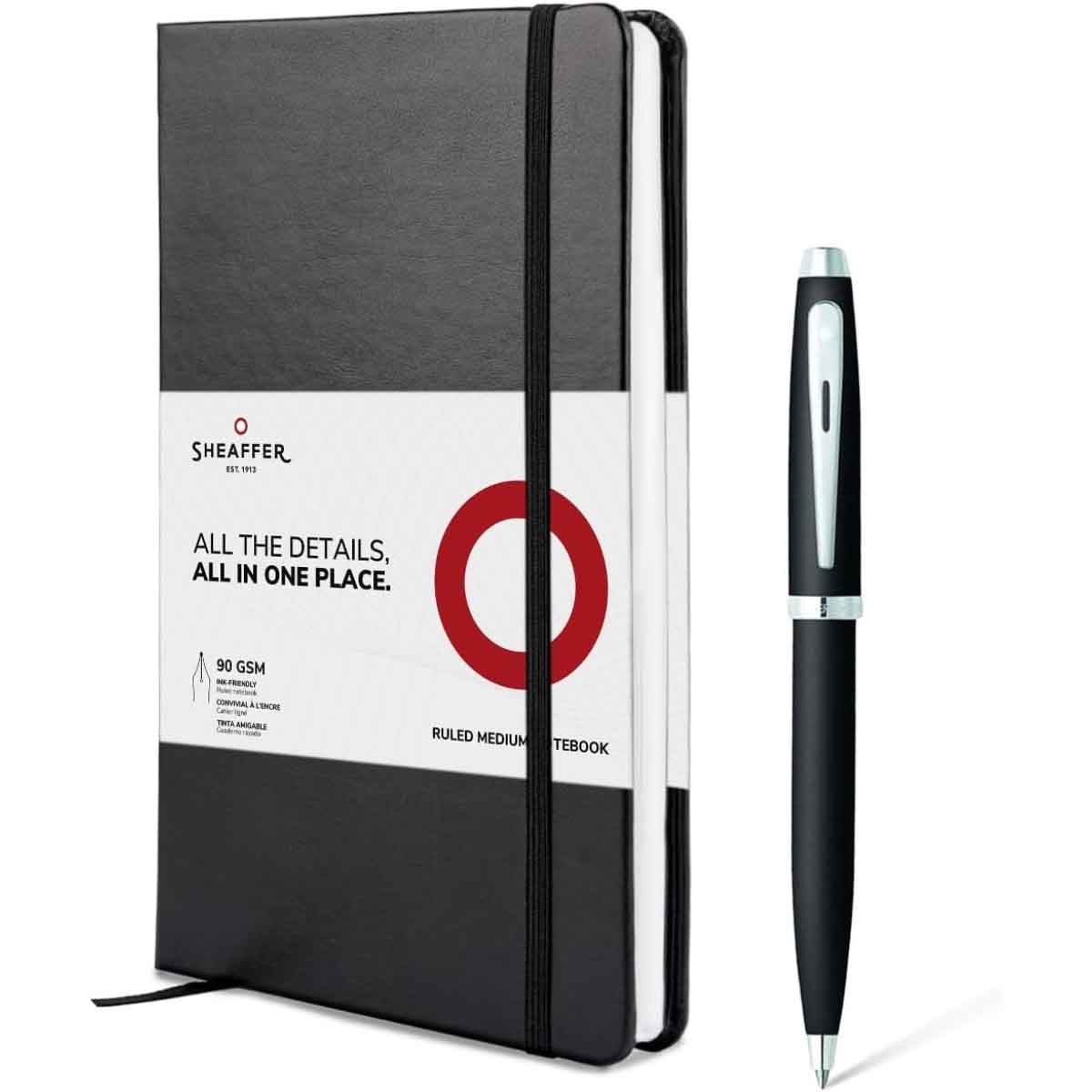 Sheaffer 100 E9317 Matte Black Ballpoint Pen with A5 Notebook Gift Set