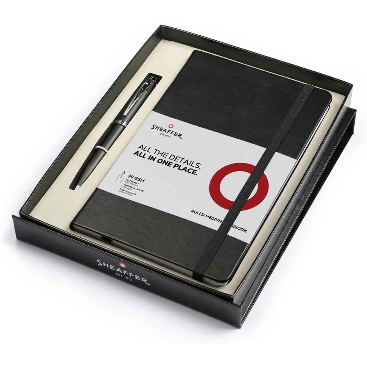 Sheaffer 100 E9317 Matte Black Ballpoint Pen with A5 Notebook Gift Set