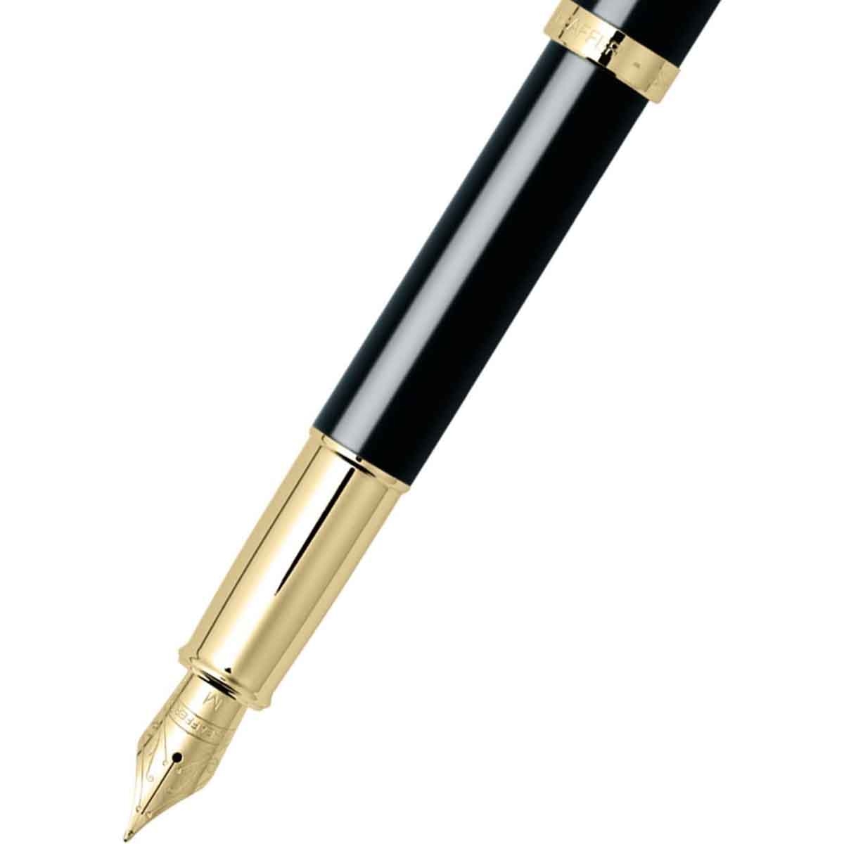 شيفر قلم 100 أسود لامع مع لمسات ذهبية ريشة متوسطة