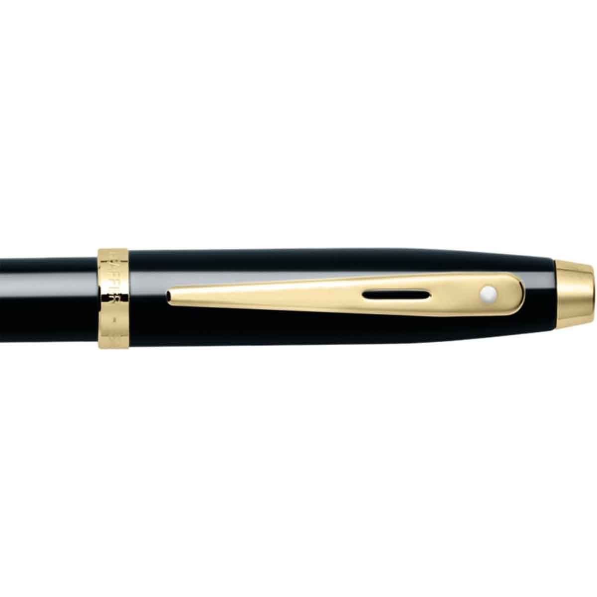 شيفر قلم 100 أسود لامع مع لمسات ذهبية ريشة متوسطة