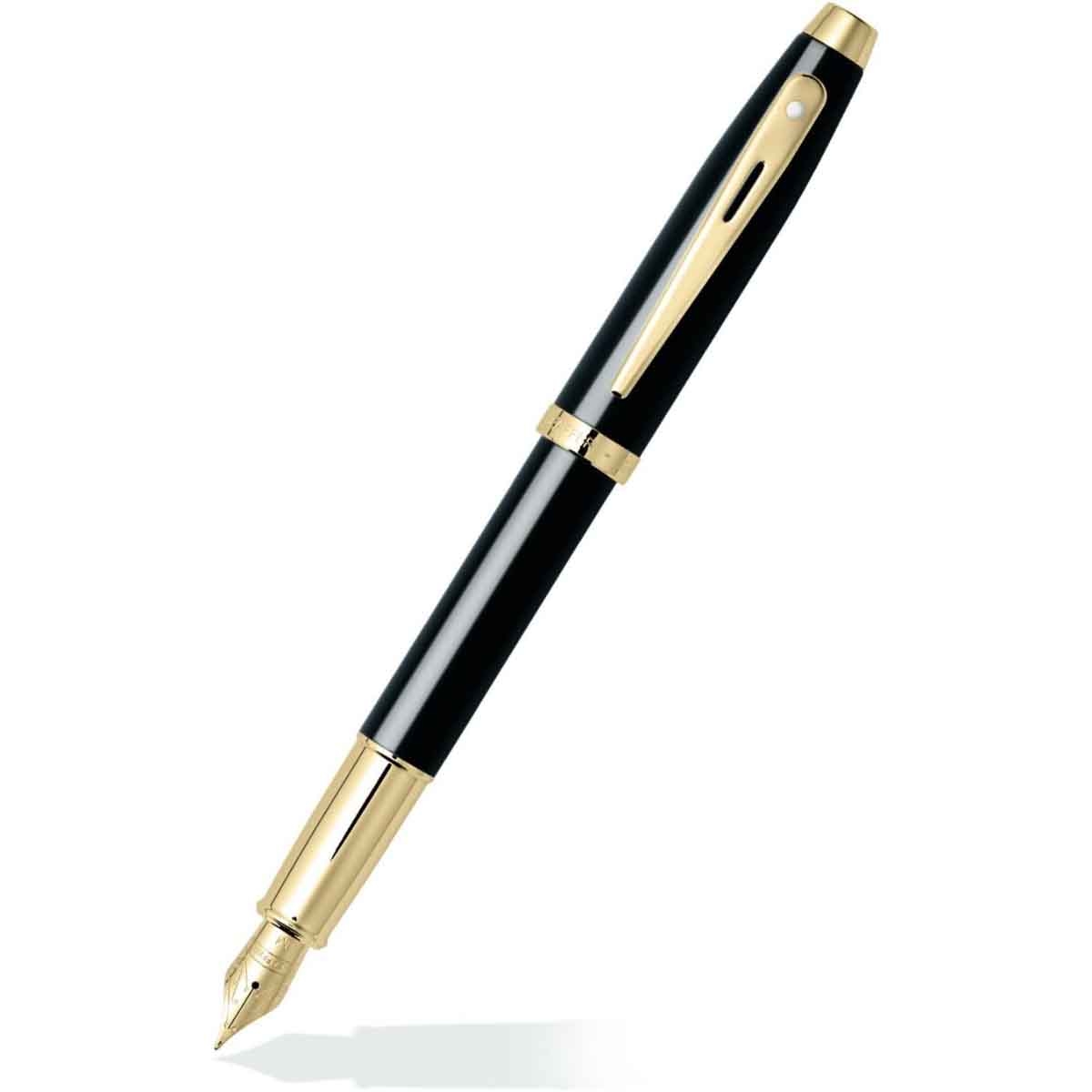 شيفر قلم 100 أسود لامع مع لمسات ذهبية ريشة متوسطة