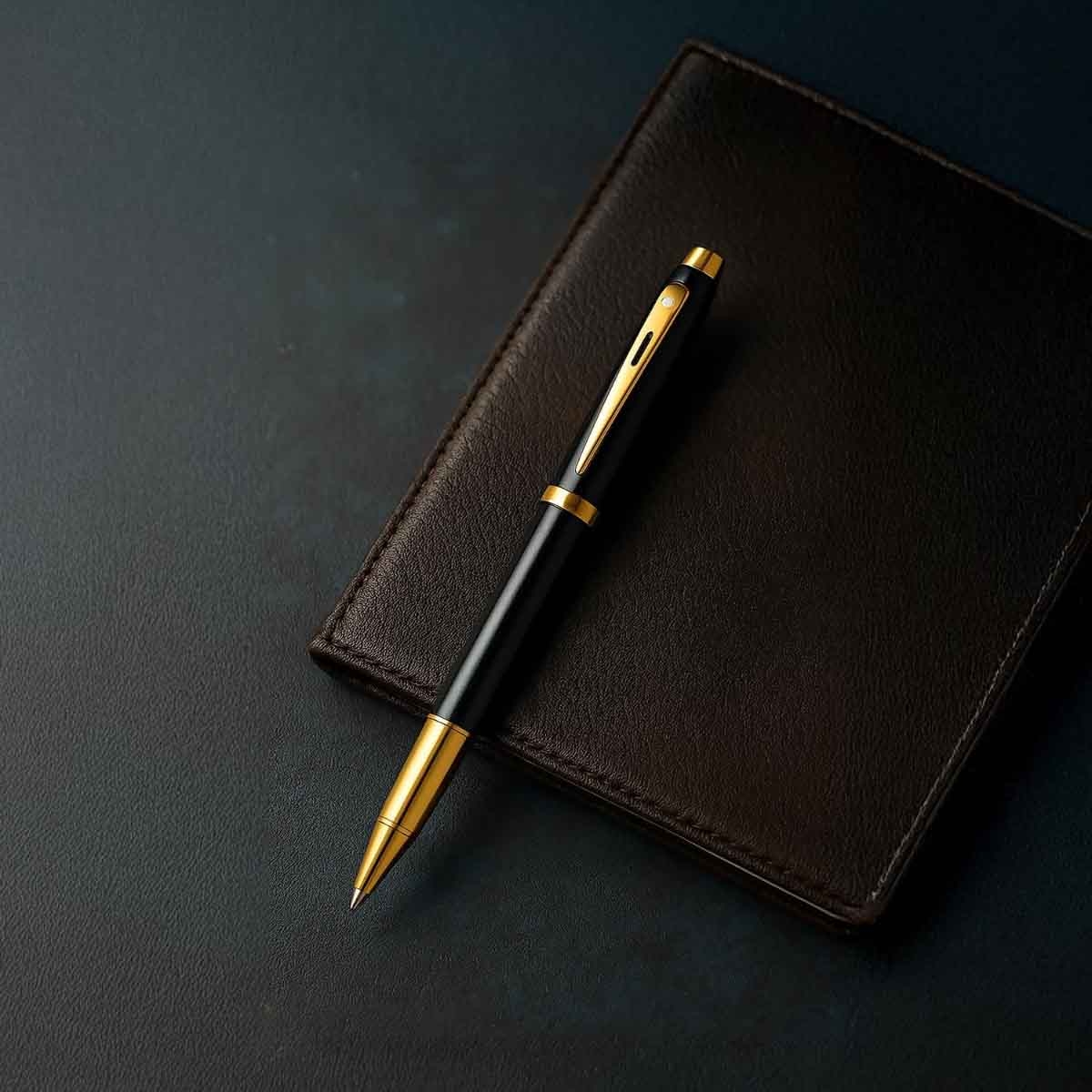 شيفر قلم 100 أسود لامع مع لمسات ذهبية حبر سائل