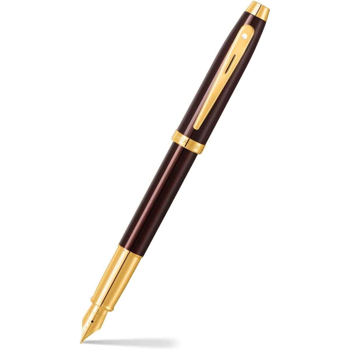 شيفر قلم 100 بني قهوة مع لمسات ذهبية PVD ريشة دقيقة