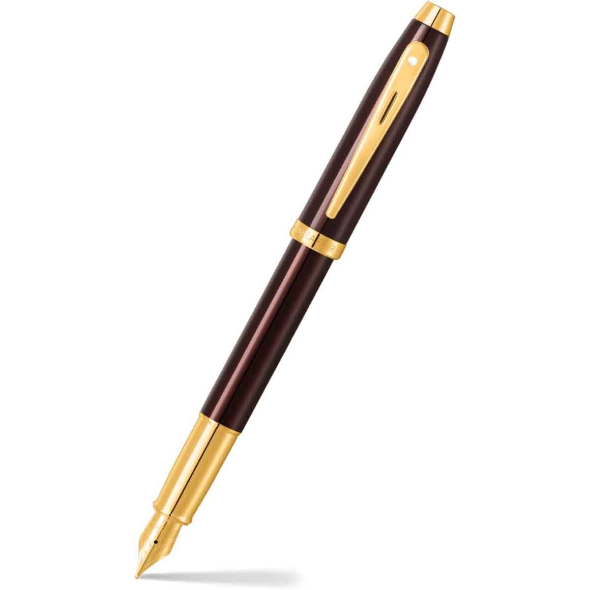 شيفر قلم 100 بني قهوة مع لمسات ذهبية PVD ريشة متوسطة