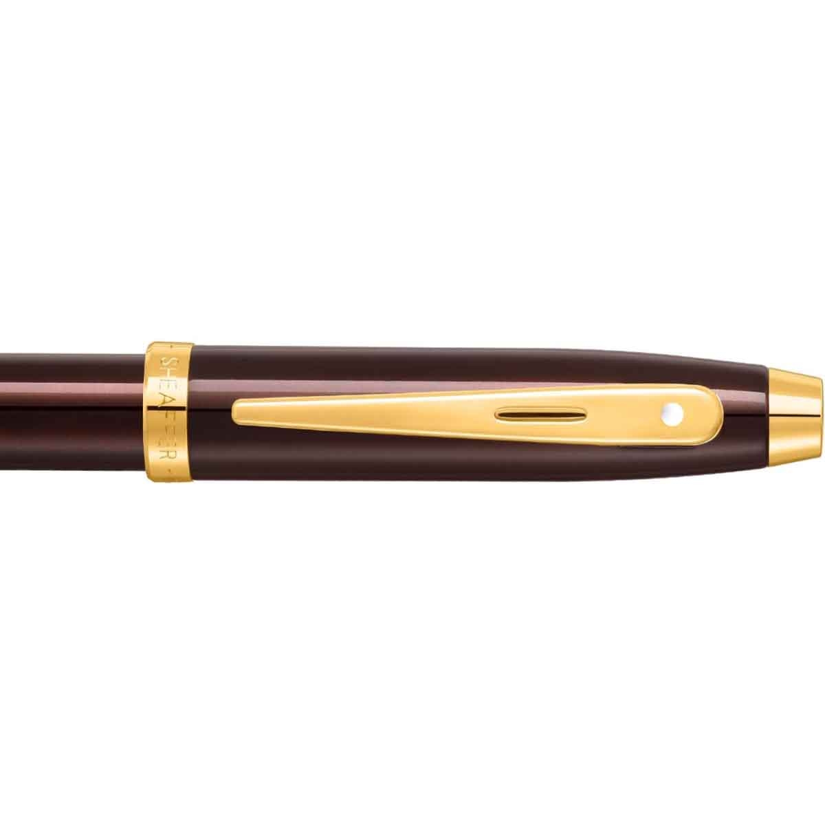شيفر قلم 100 بني قهوة مع لمسات ذهبية PVD ريشة متوسطة