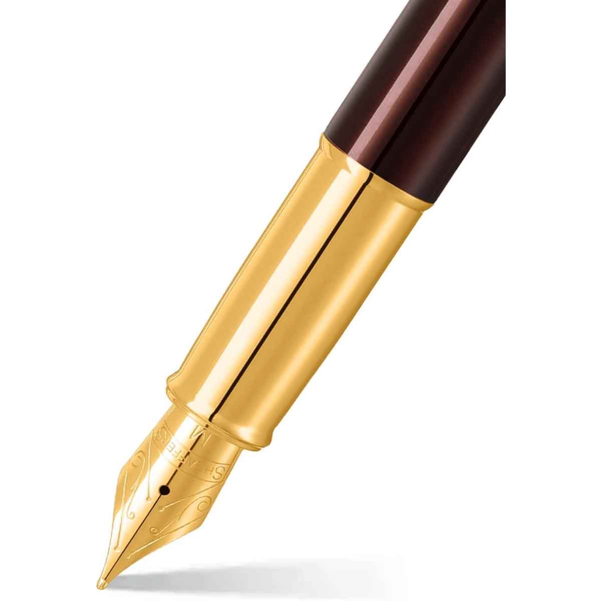 شيفر قلم 100 بني قهوة مع لمسات ذهبية PVD ريشة متوسطة