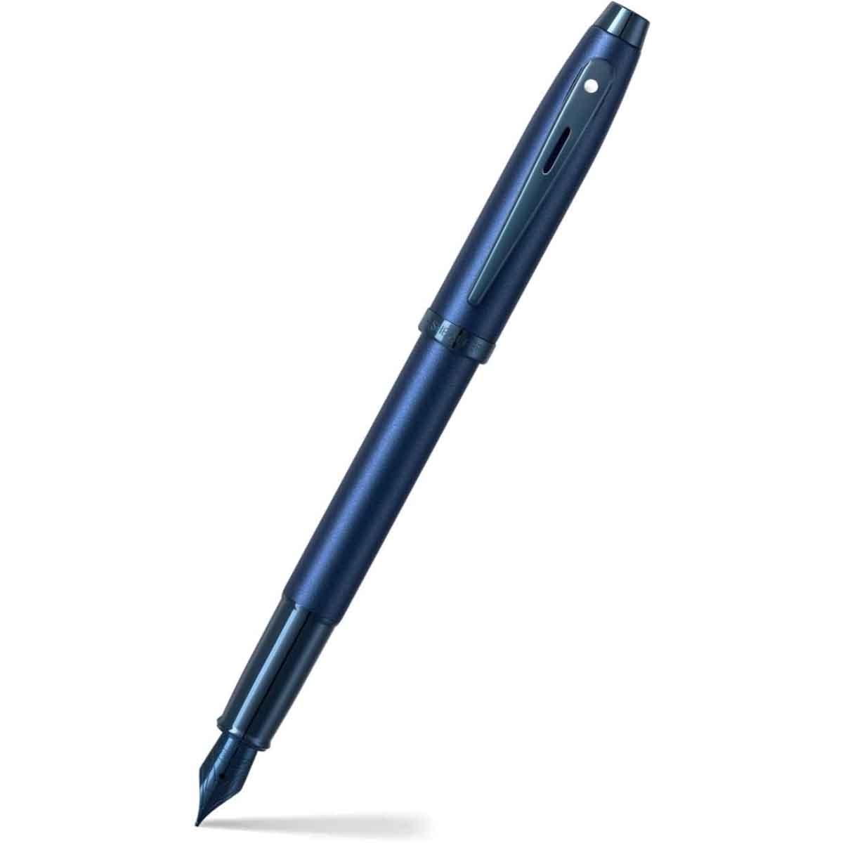 شيفر قلم 100 أزرق ساتان مع لمسات زرقاء PVD ريشة دقيقة