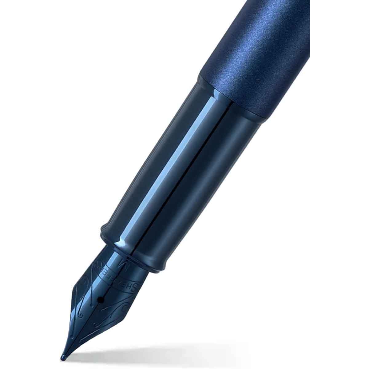 شيفر قلم 100 أزرق ساتان مع لمسات زرقاء PVD ريشة متوسطة