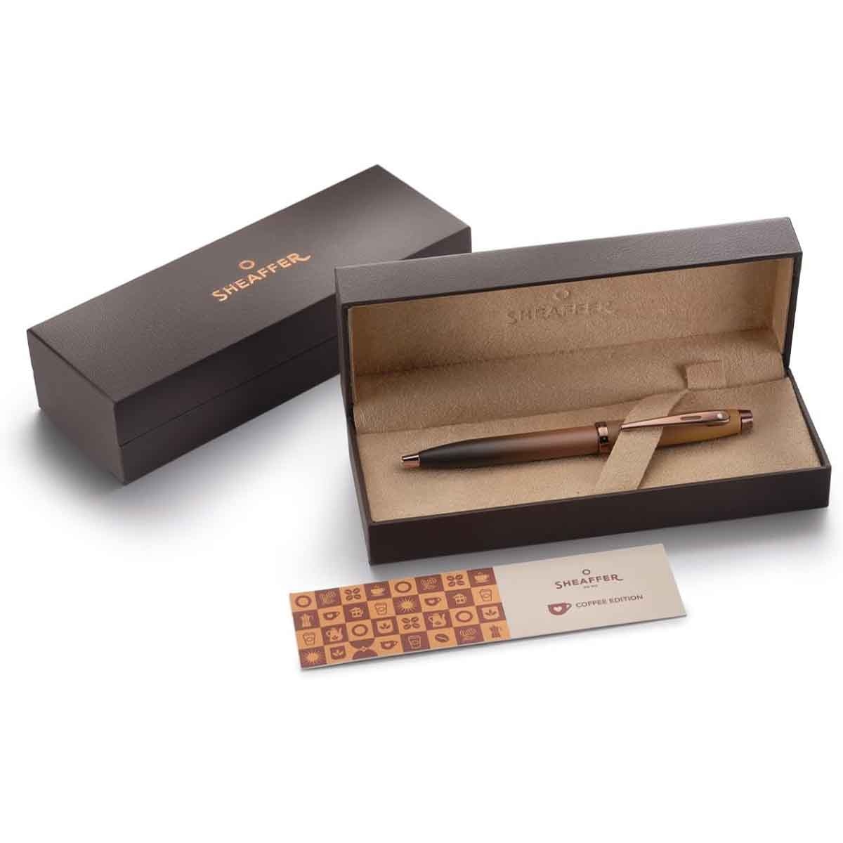 شيفر قلم 100 بني قهوة مع لمسات ذهبية PVD حبر جاف