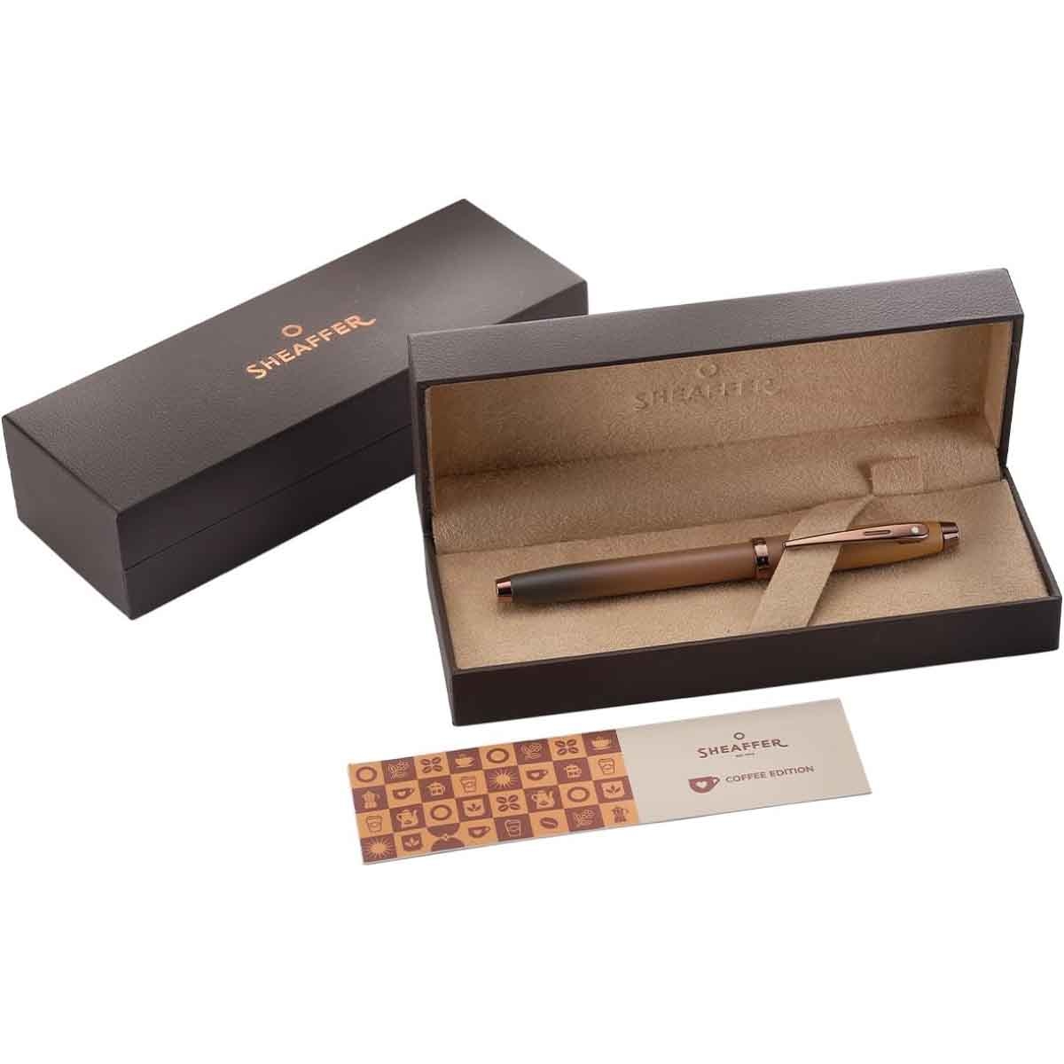 شيفر قلم 100 بني قهوة مع لمسات ذهبية PVD حبر سائل