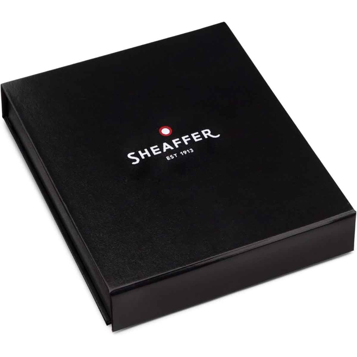 Sheaffer 100 G9313 Glossy Black & Brushed Chrome Ballpoint Pen with Business Card Holder Gift Set