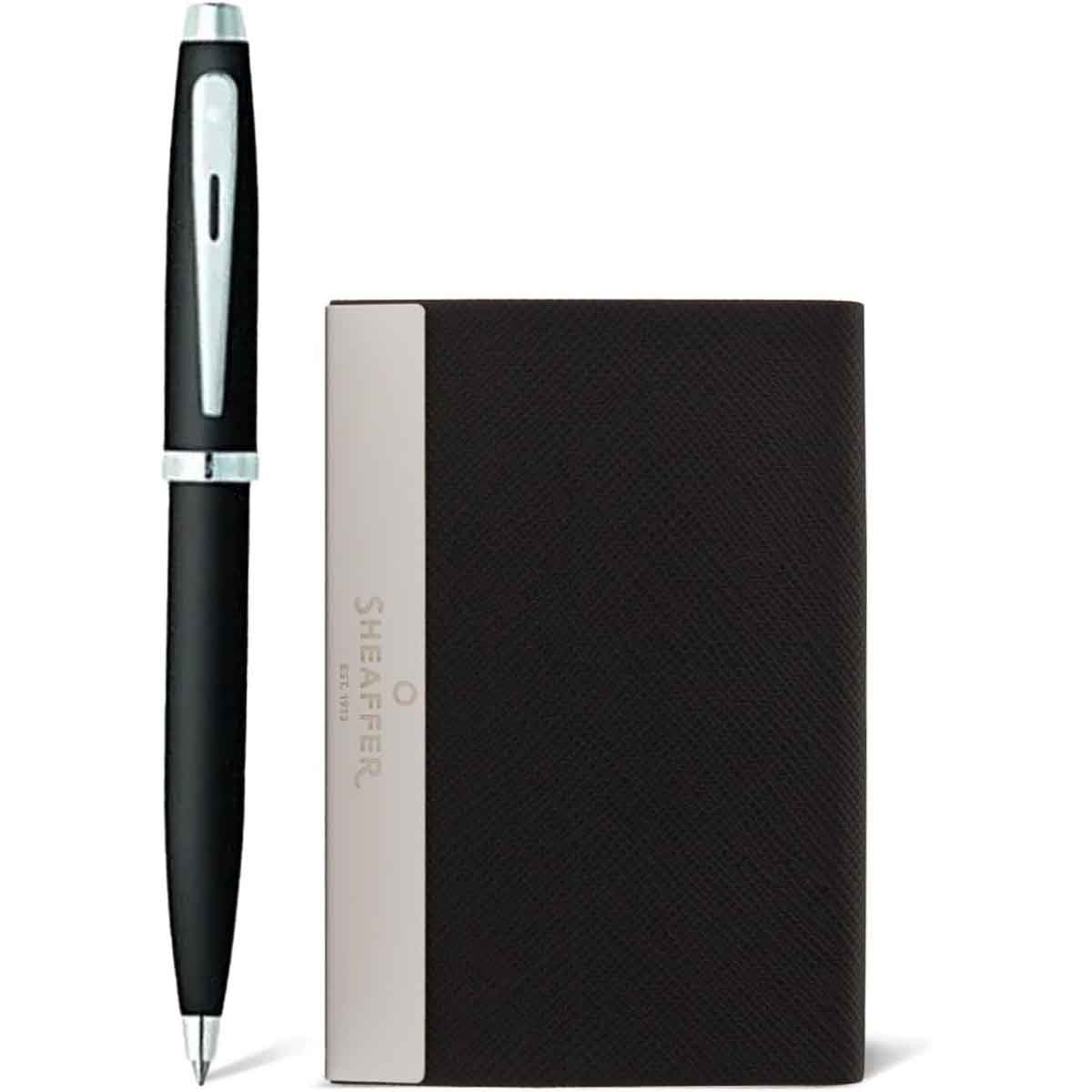 شيفر طقم هدية قلم 100 أسود مطفي حبر جاف مع حامل بطاقات أعمال