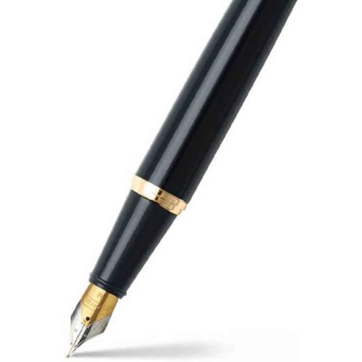 شيفر قلم 300 أسود لامع مع لمسات ذهبية ريشة دقيقة