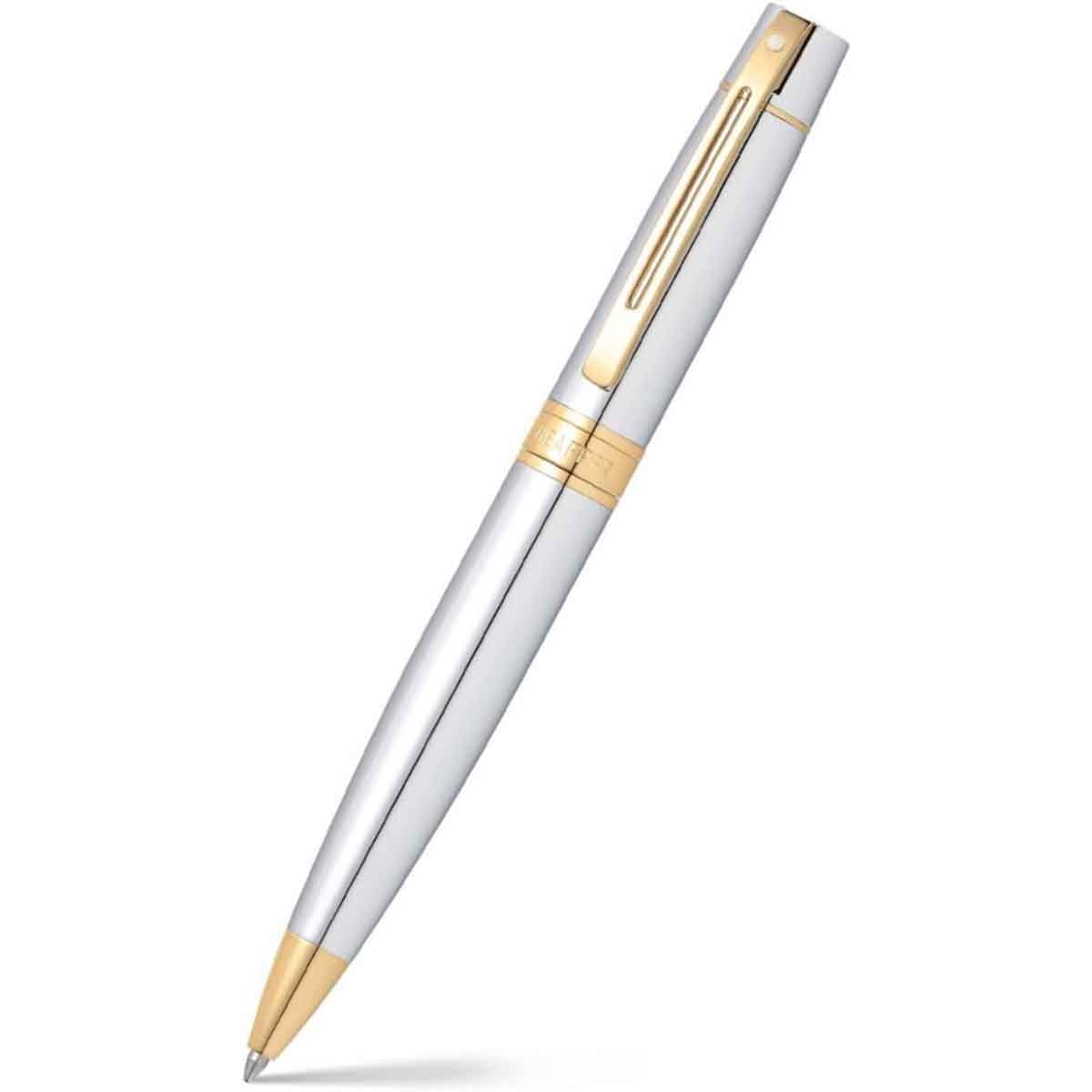 شيفر قلم 300 كروم لامع مع لمسات ذهبية حبر جاف