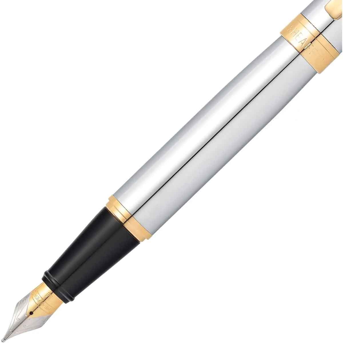 شيفر قلم 300 كروم لامع مع لمسات ذهبية ريشة دقيقة