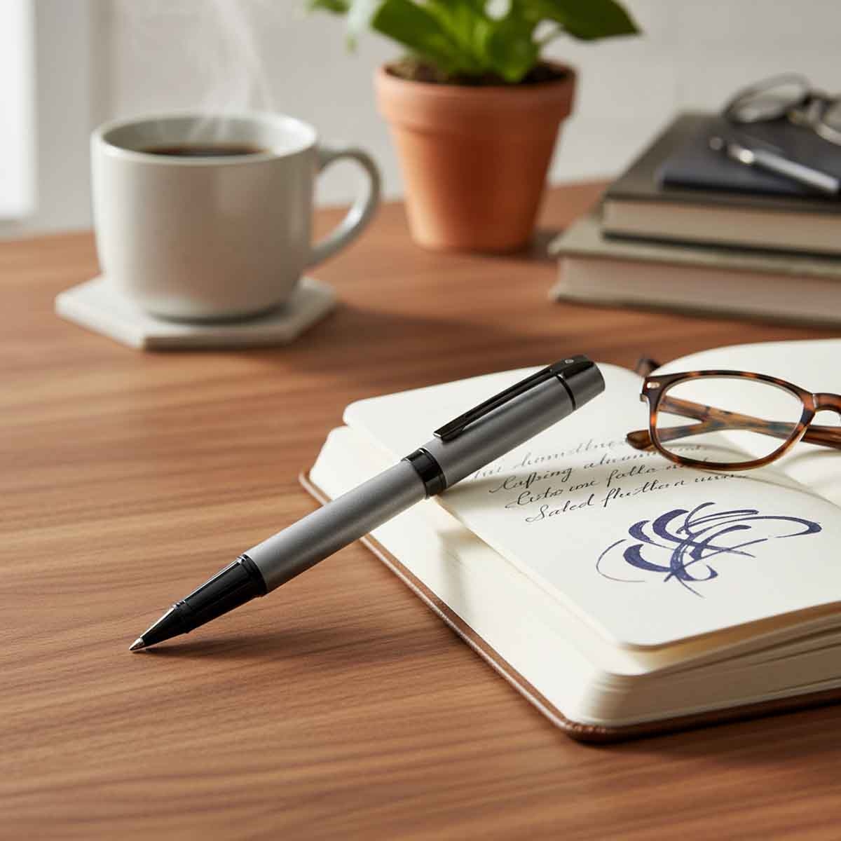 شيفر قلم 300 رمادي مطفي لاكيه مع لمسات سوداء مصقولة حبر سائل