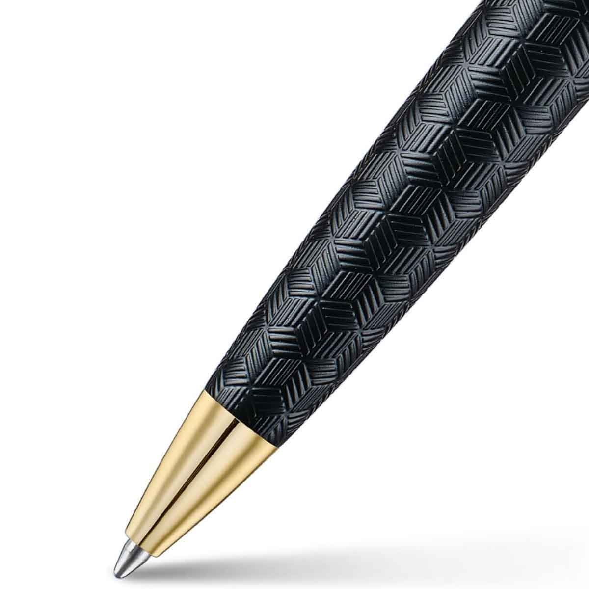 شيفر قلم 300 محفور أسود مطفي وكروم لامع مع لمسات ذهبية PVD حبر جاف