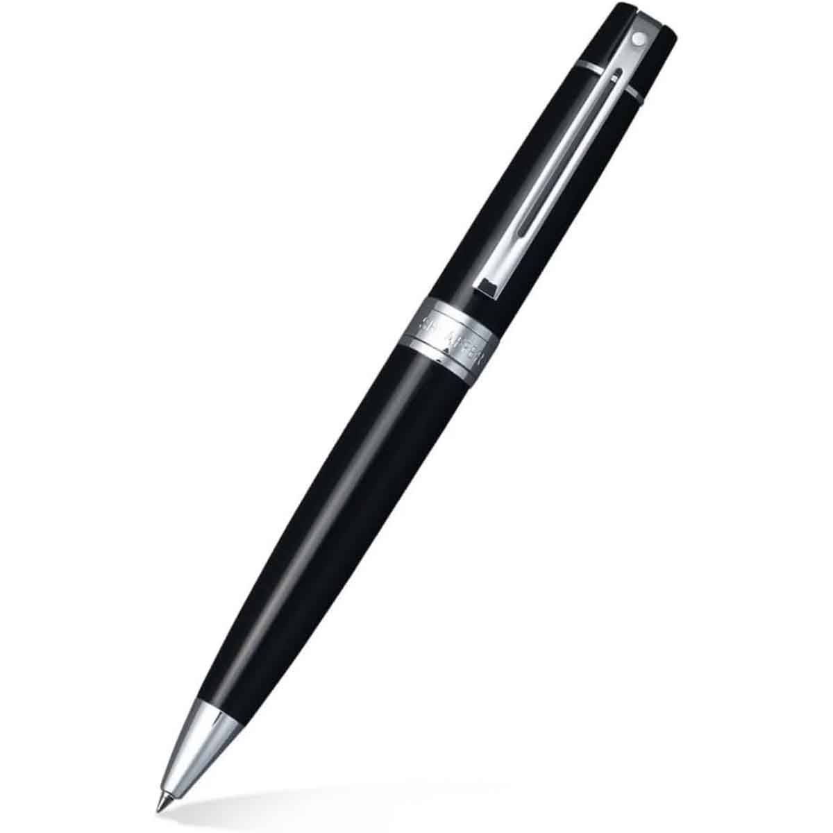 شيفر طقم هدية قلم 300 أسود لامع حبر جاف مع جراب جلدي