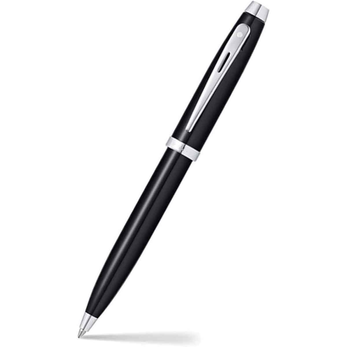 شيفر طقم هدية قلم 300 أسود لامع بغطاء كروم حبر جاف مع حامل بطاقات أعمال