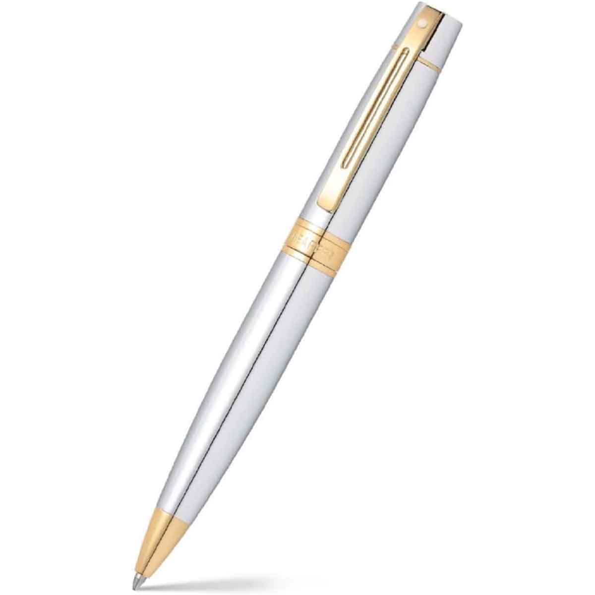 Sheaffer 300 G9342 Bright Chrome with Gold Tone Trims Ballpoint Pen with Credit Card Holder Gift Set