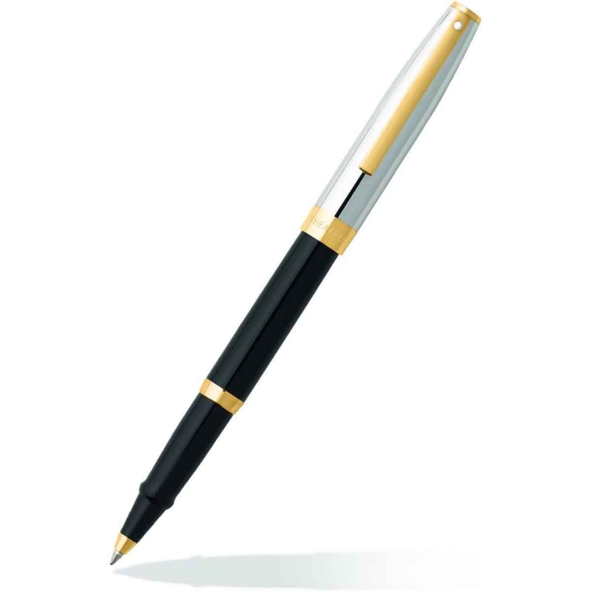 شيفر قلم ساغاريس E9475 أسود لامع بغطاء كروم مع لمسات ذهبية حبر سائل