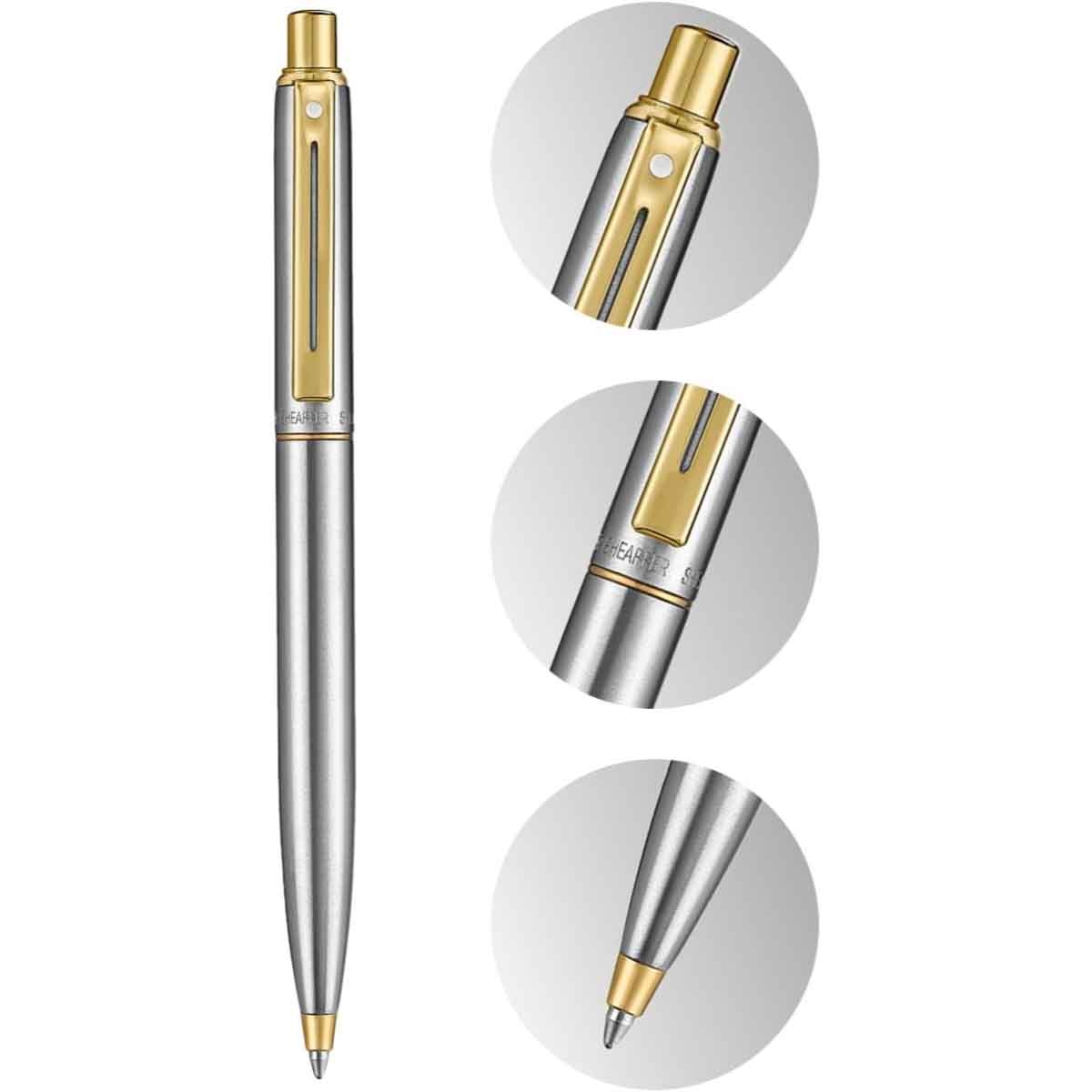 شيفر قلم سنتينل 333 كروم مصقول مع طلاء ذهبي PVD حبر جاف