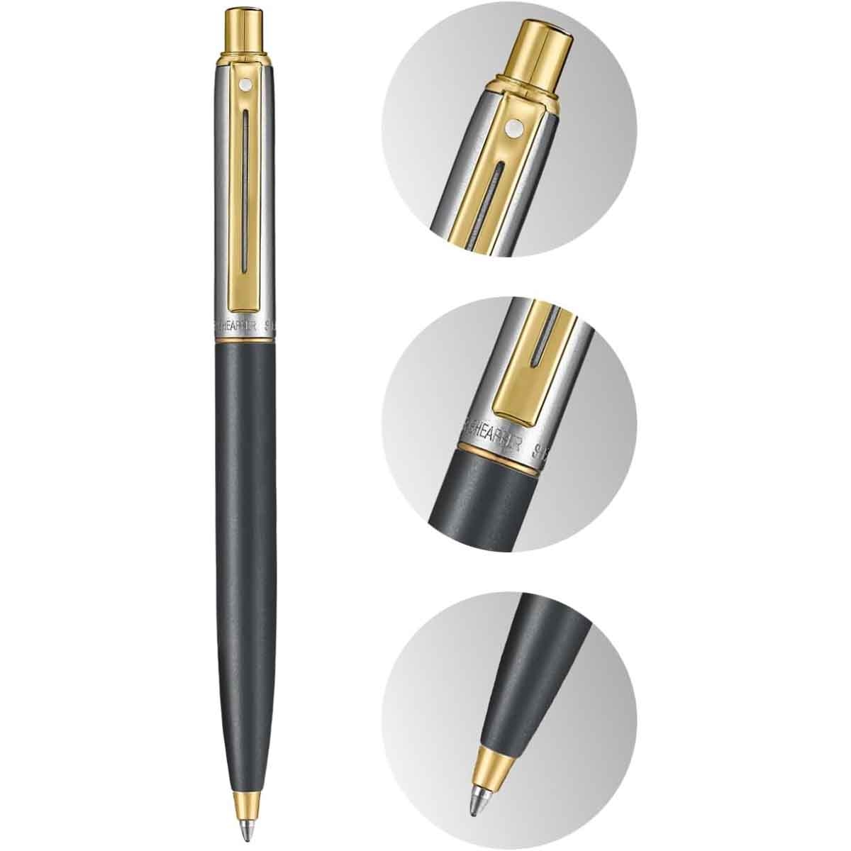 شيفر قلم سنتينل 334 أسود مطفي وكروم مع طلاء ذهبي PVD حبر جاف