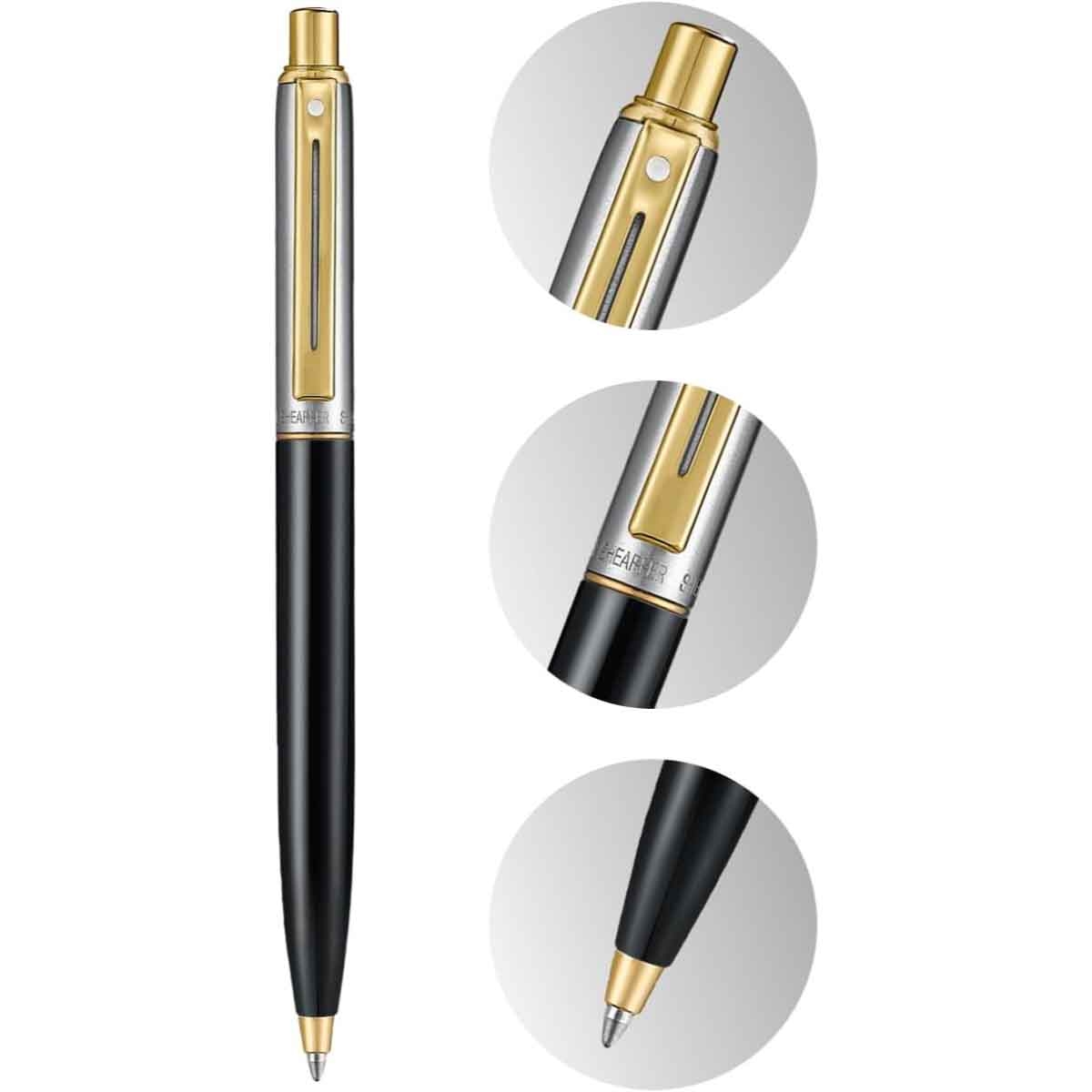 شيفر قلم سنتينل 335 أسود لامع وكروم مع طلاء ذهبي PVD حبر جاف