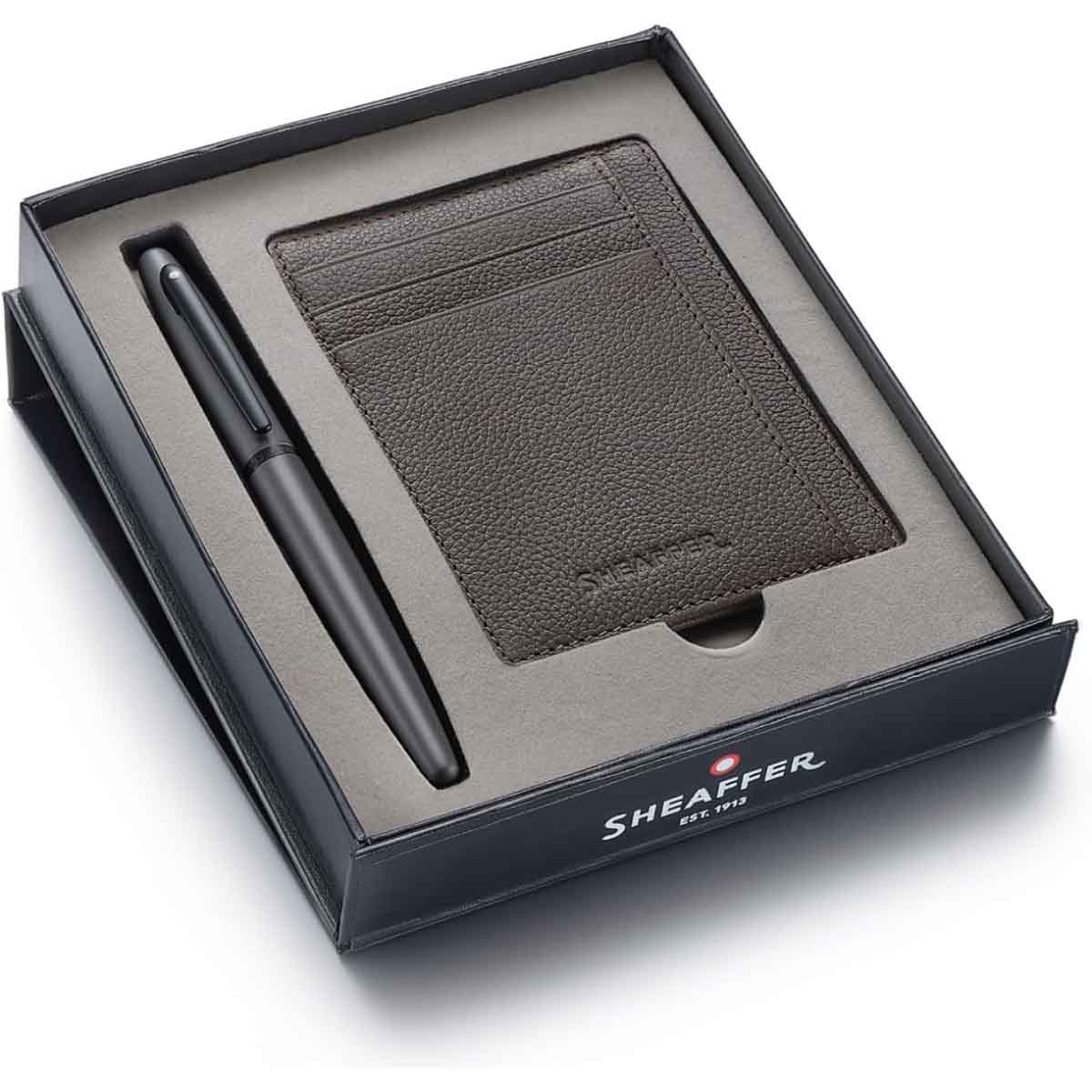 Sheaffer VFM 9424 Matt Grey Rollerball Pen with Driftwood Grey Credit Card Holder Gift Set