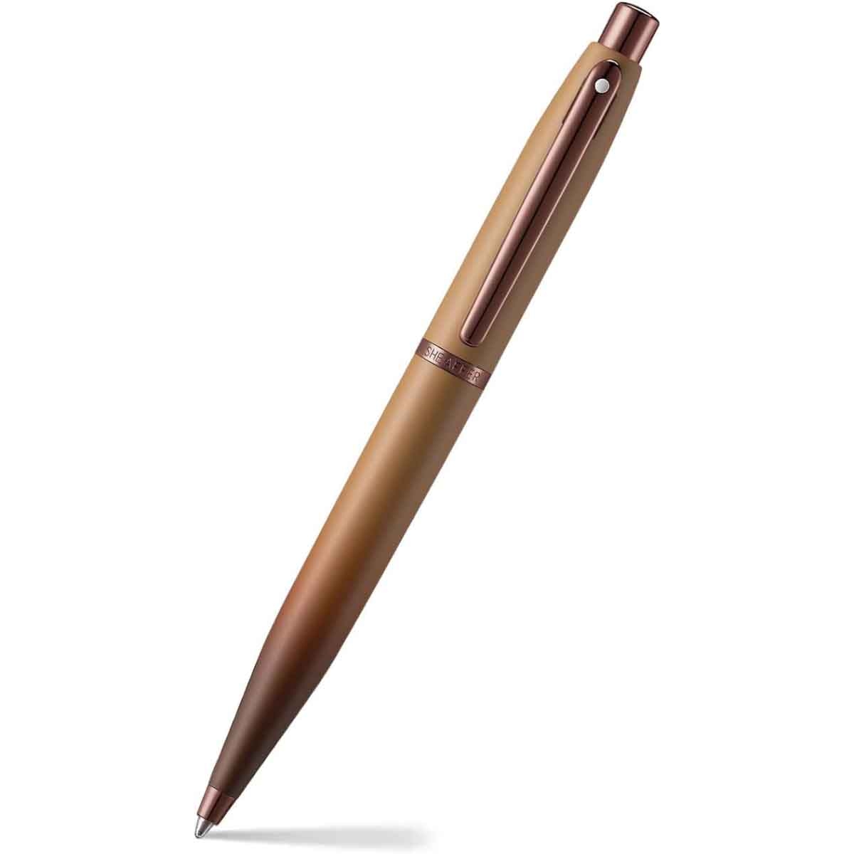 شيفر قلم في إف إم E9428 بني قهوة مع لمسات ذهبية PVD حبر جاف